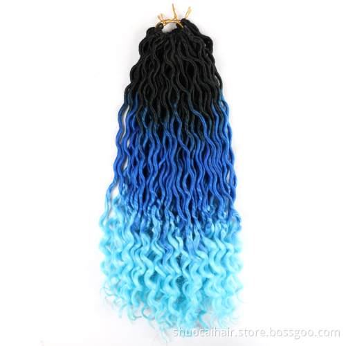 Ombre Wavy Faux Locs Corchet Hair with Curly Ends 18inch Pre Looped Goddess Locs Crochet Hair Synthetic Braiding Hair Extensions